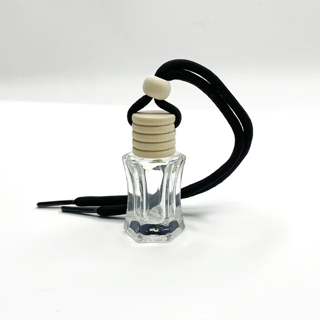 Luxury 7ml Hexagonal Air Freshener Glass Hanging Perfume Bottle Car Diffuser Bottles