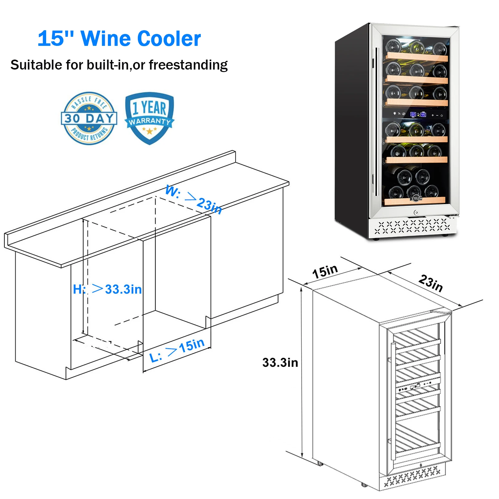 Wholesale price 23 bottle dual zone built in wine cooler