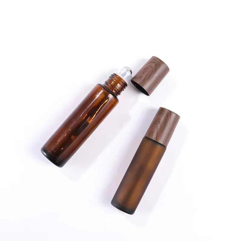 Popular selling 10 ml essential oil container roller ball packaging cosmetics brown roll bottle