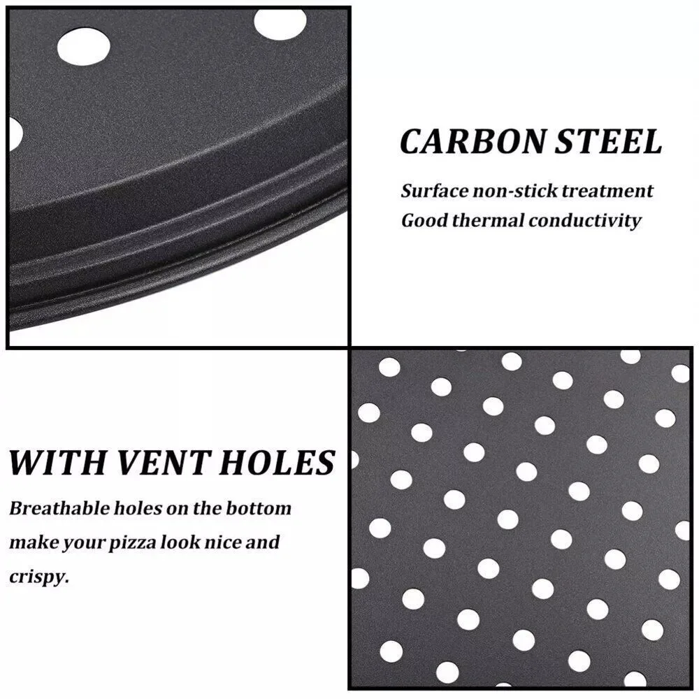 Factory Price Bake Tray Pan Pizza Carbon Steel Perforated Round Pizza Pan