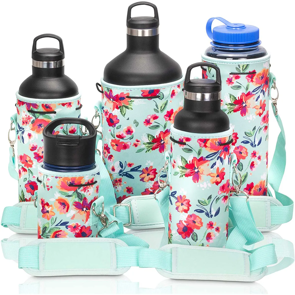 Neoprene Water Bottle Case Bag Carrier Holder with Adjustable Shoulder Strap Sling Insulated Outdoor Sports Sleeve Bag Cover