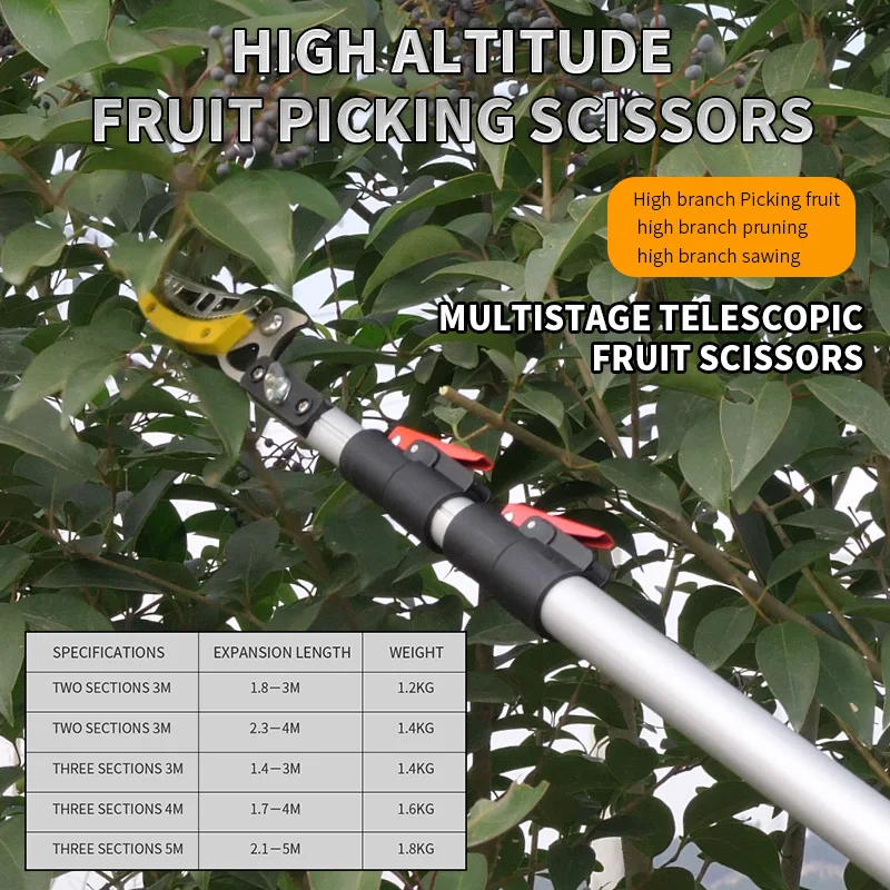 2.1-5.0m Long Reach Extendable pole Fruit picking scissors