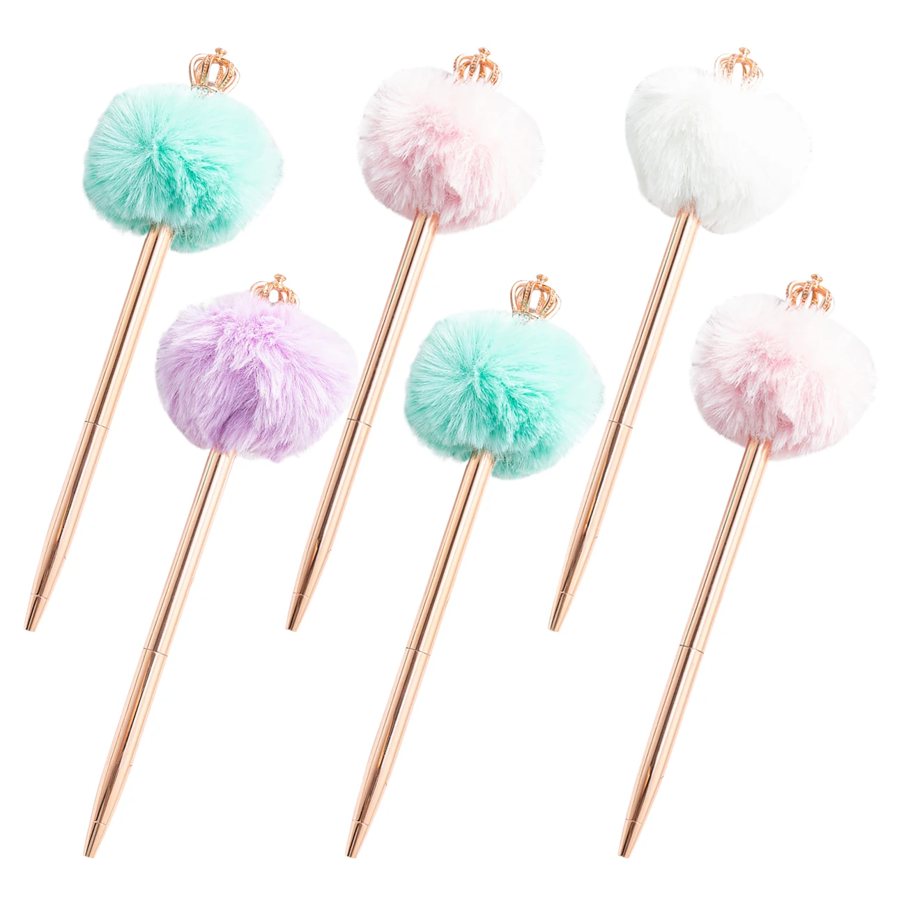 New Design Pink Lavender Style Plush Metal Gift Pen Cute Plush Ballpoint Pens Promotional Crown Pen With Custom Logo