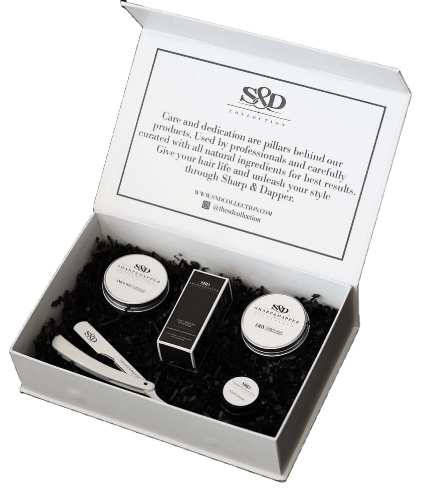 
custom Beard Grooming Kit Men Gift Beard Care Growth Brush Comb Oil Balm Set white gift box magnetic Embossed packaging box 