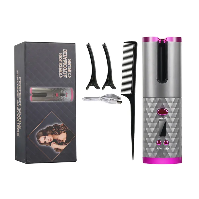 Ceramic Auto Hair Curl USB Rechargeable Portable Wireless Hair Spin Curler Automatic Cordless Curling Iron