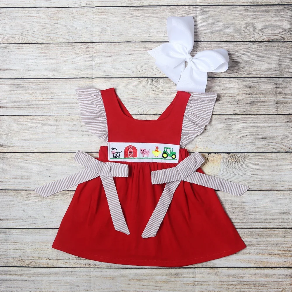 
RTS farm embroidery stripe custom kids wholesale fashionable kids clothing 