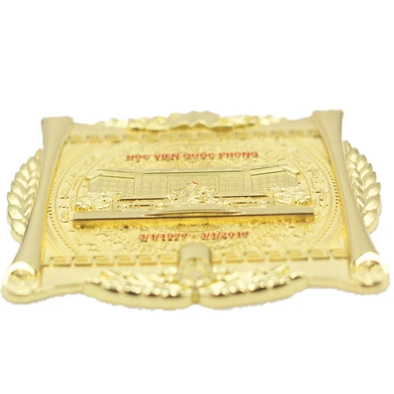 High quality Rectangular gold metal texture custom memorial plate metal zinc alloy trophy medal