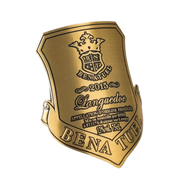 New luxurious style Custom zinc alloy Embossed Bottle Label metal logo metal sticker Adhesive metal wine label