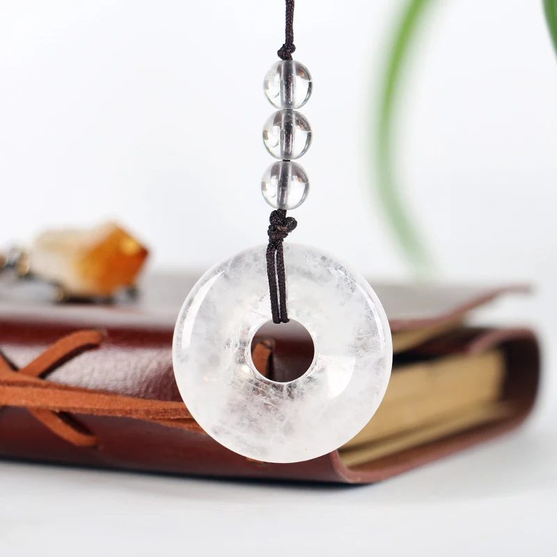 30mm Circle Donut Healing Crystals Necklace Natural Semi-Precious Chakra Gemstone Stone Amulet Lucky Coin Donuts Charm Necklace