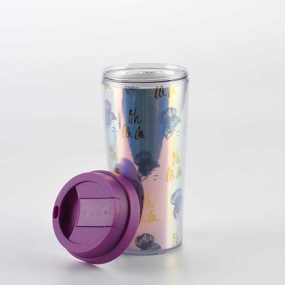 Двойная Стенка изолированные защитные пластиковые без добавления бисфенола А объемом 16 унций 450 мл кофейная кружка