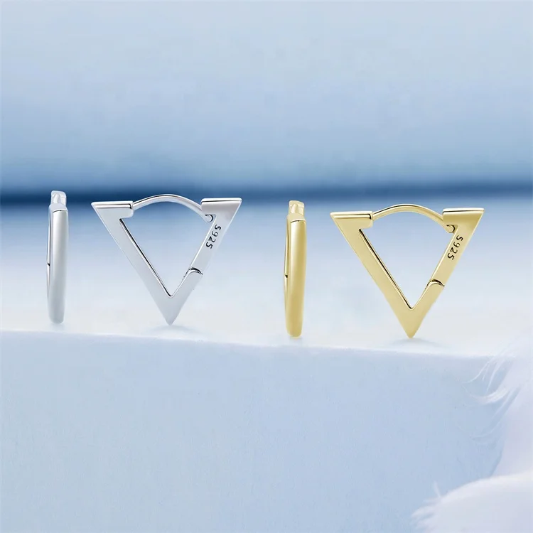 Youchuang luxury jewelry women vintage bulk earring hiphop women cheap 925 sterling silver 18k gold triangle clip earrings
