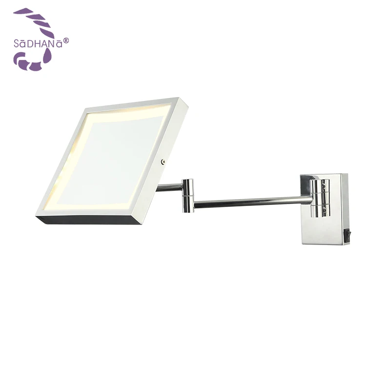 Factory Price Cosmetic Glass Mirror Light Illuminated Led Framed Square Foldable Bath Wall Make Up Mirror Lamp Espejo De Espejo