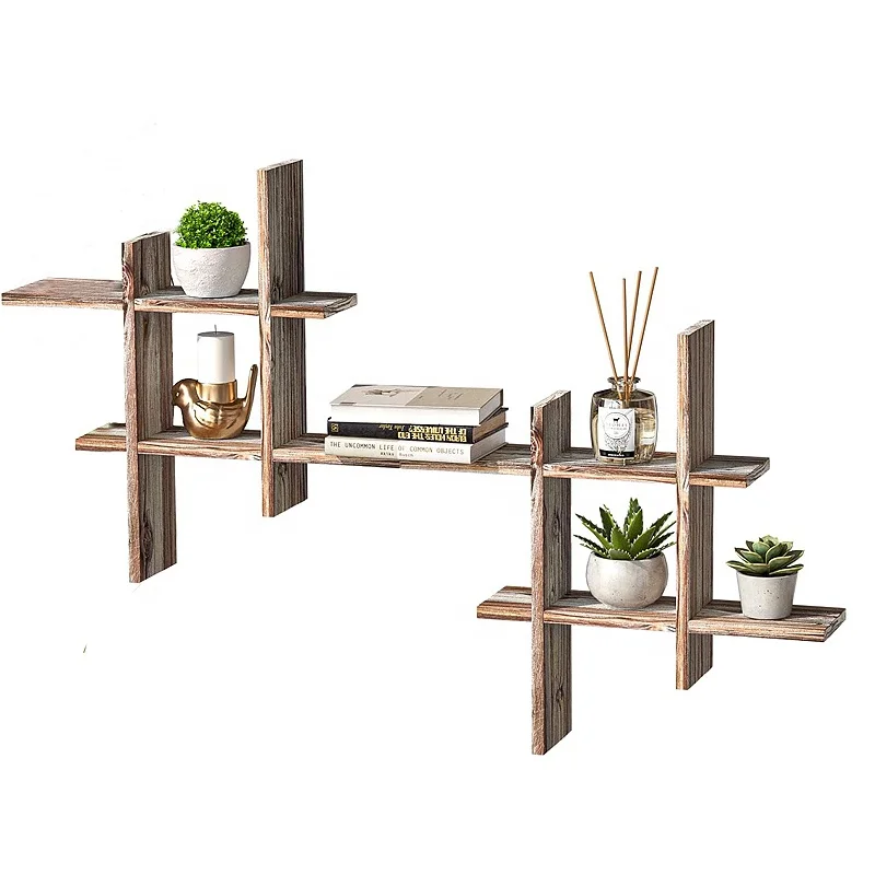 Rustic Wall Mount Shelves Set of 2 Cube Grid Display Case Floating Organizer Rack Farmhouse Home Decor for Bathroom Kitchen