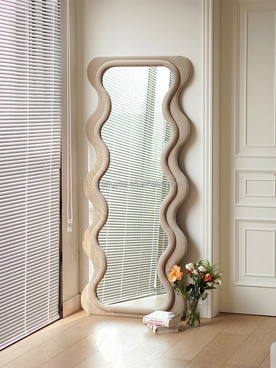 Wave full body dressing special-shaped design household retro wall landing Nordic style fitting mirror