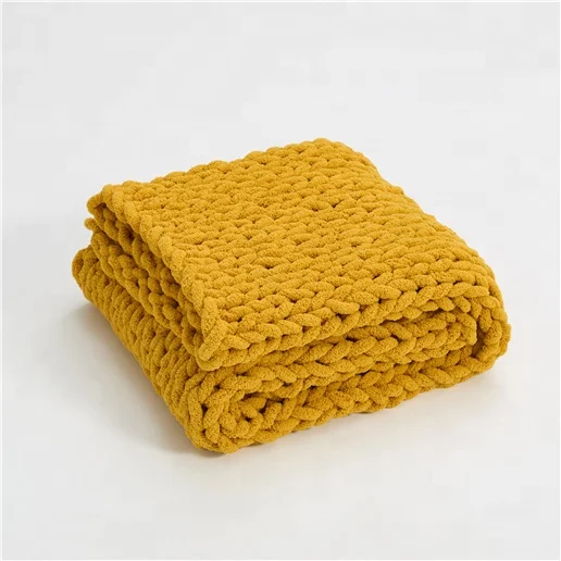 Wholesale Hot-Selling New Ins Handmade Woven Throws for Sofa Hand Knitted Chunky Chenille Blanket Fls