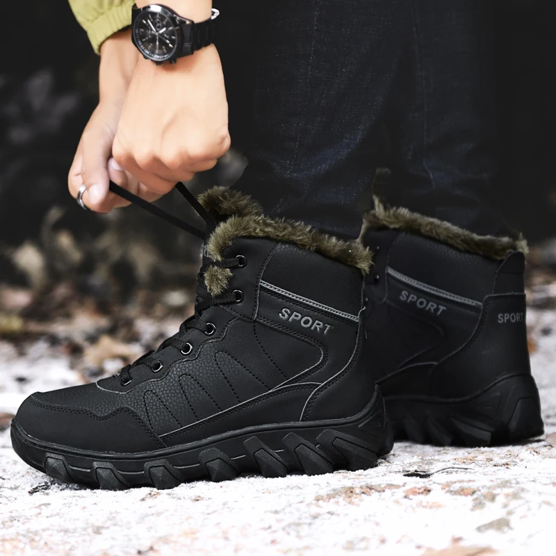 Winter Safety Men Shoes For Sale Cheap Price Winter Plush Rubber Solid Snow Boot Patent Leather We Accept OEM 1 Pair /box Ankle