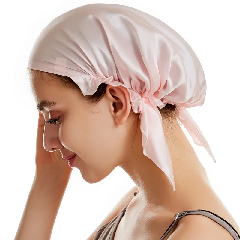 Silk Sleeping Cap Solid Color Multicolor 100% Silk Night Cap Night Wrap Head Cover for Hair Care Elastic Band Shower Cap