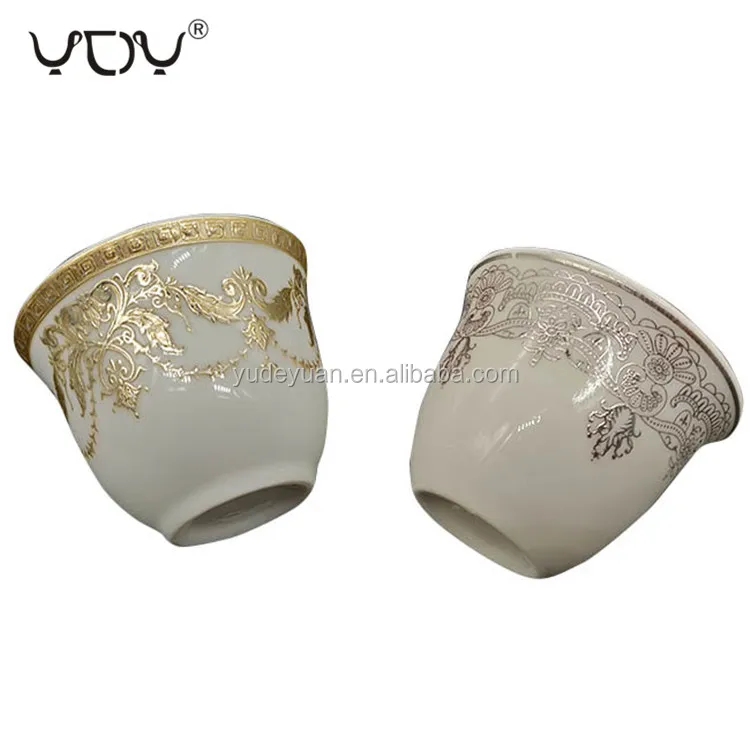 Porcelain Factory Custom Printed Design Luxury Small Coffee Arabic New Bone 80cc 60ccCawa Cup Set Without Handle