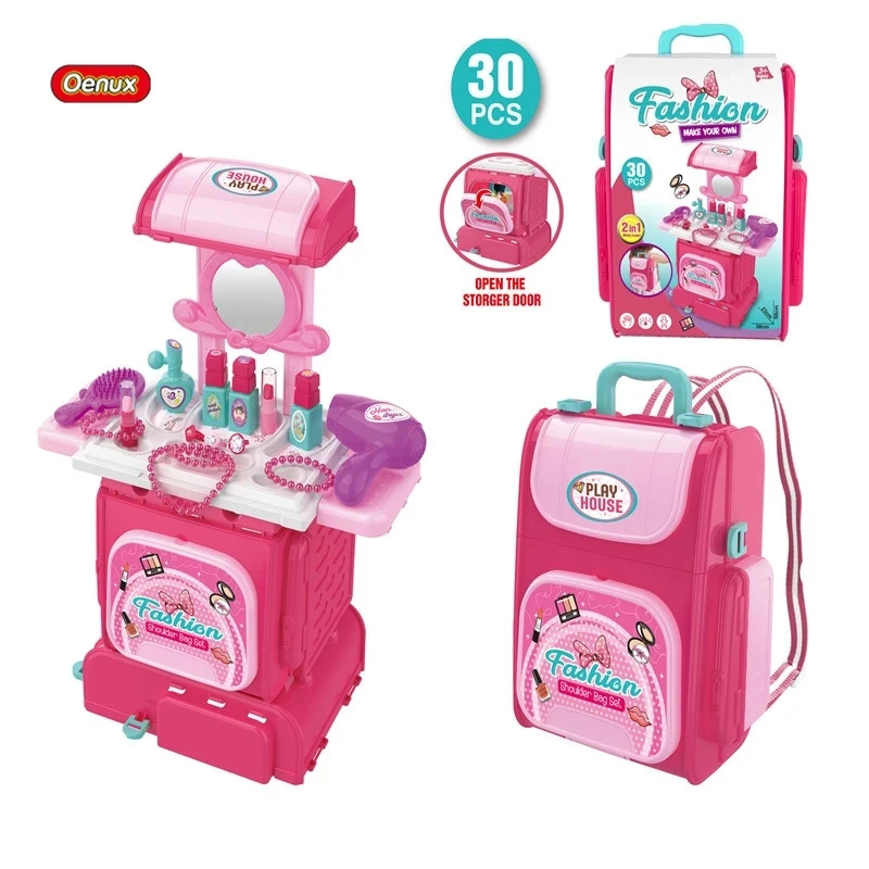 2021 fashion backpack kids makeup kit toys children dressing table toys for simulation toys
