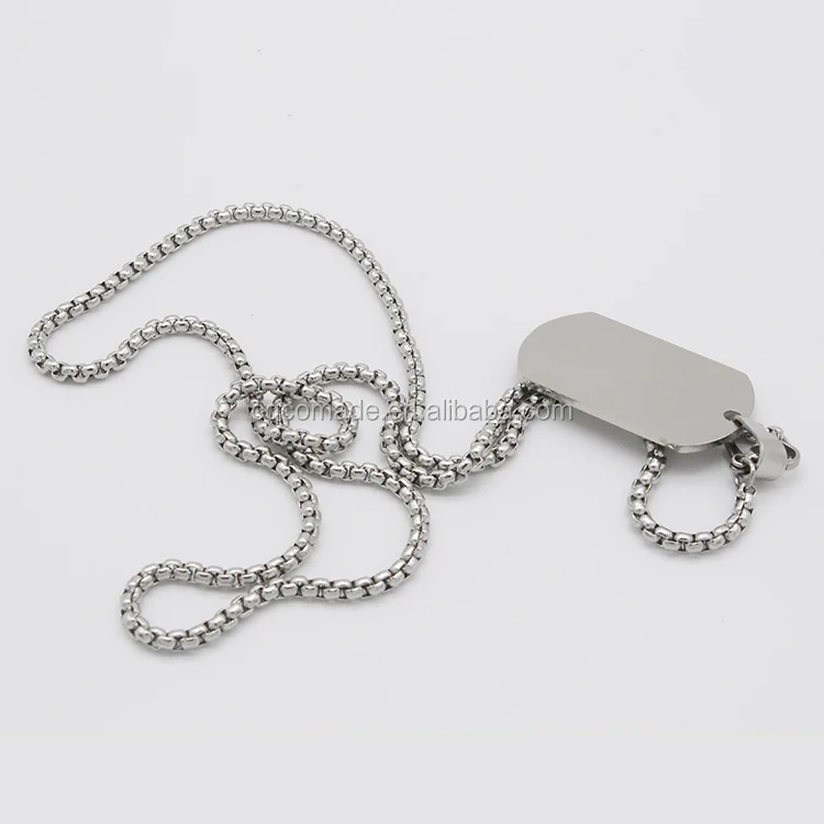 50 x 28 mm Glossy Silver Metal Necklace Pendant Blank Stainless Steel Tag With Chain