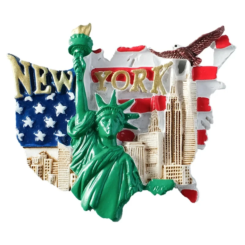 WD  USA Travel souvenirs customized resin refrigerator magnets  Statue of Liberty Eagle Flag Creative 3D Resin fridge magnets