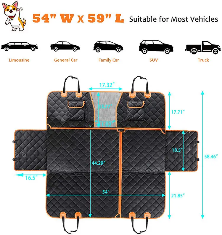 4 in 1 Convertible Dog Car Seat Cover 100% Waterproof Dog Seat Cover Nonslip Dog Hammock Pet Car Seat Cover