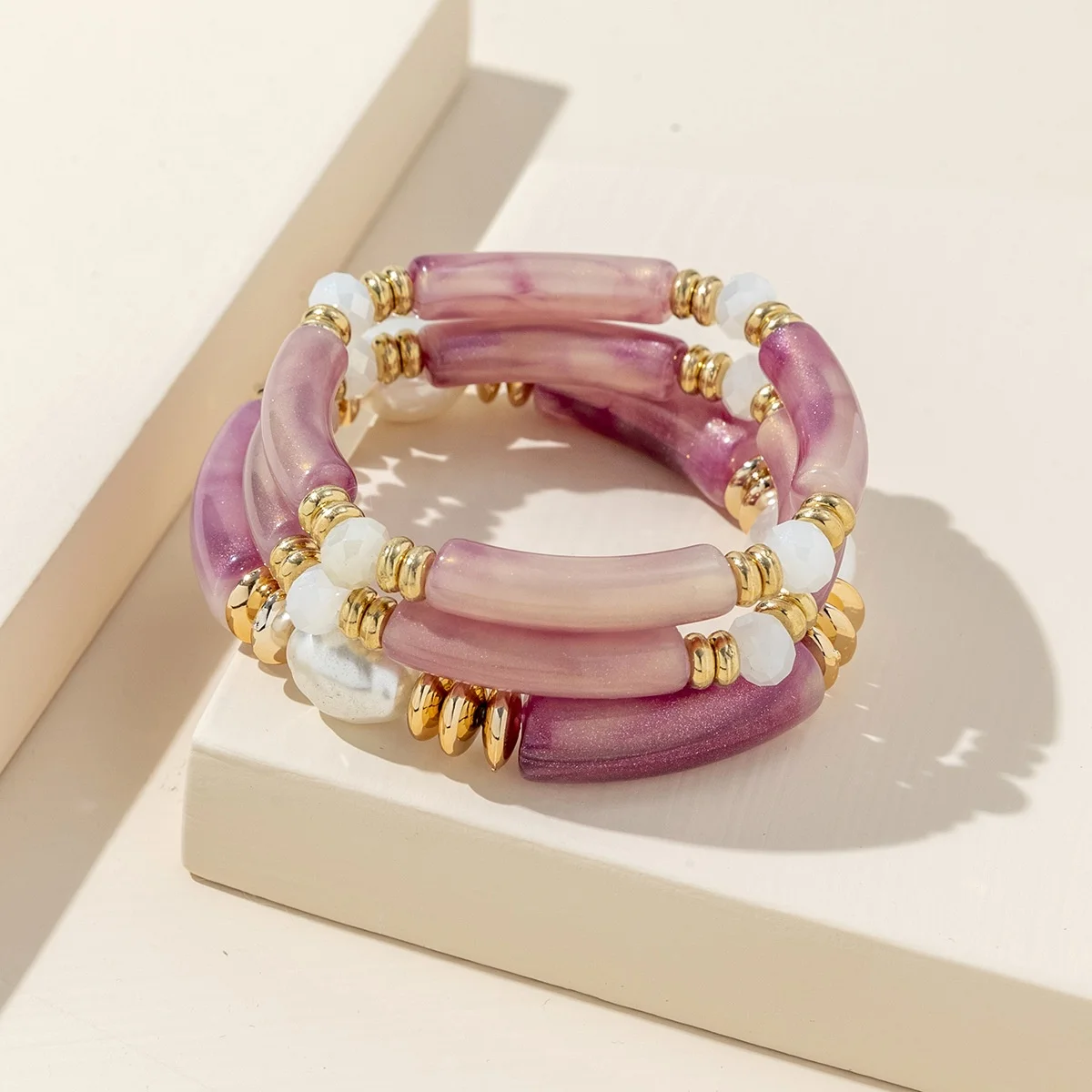 3pc/Set 2024 New Tube Bracelet Wholesale Womens Natural Freshwater Pearl Acrylic Tube Bangle Stackable Bracelets