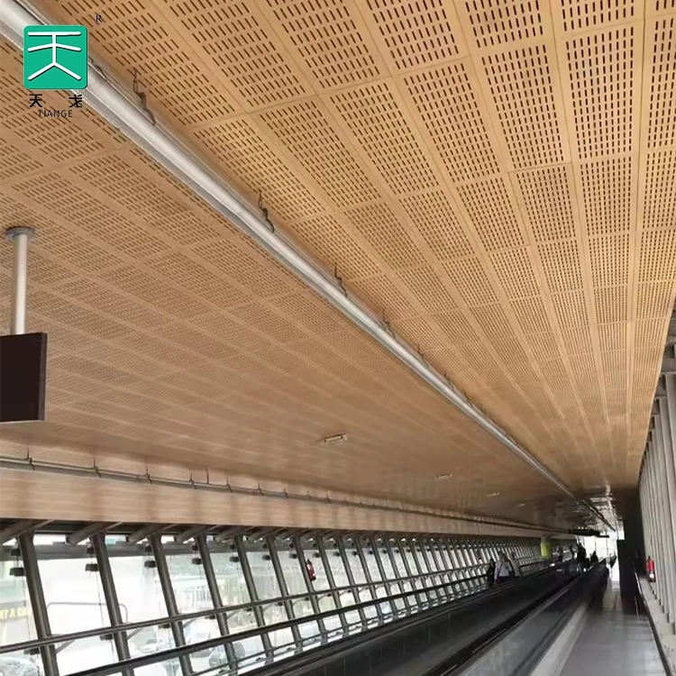 TianGe Auditorium Project Mgo Sound Absorbing Bamboo Colored MDF Perforated Board Wood Acoustic Panels With Holes For Ceiling