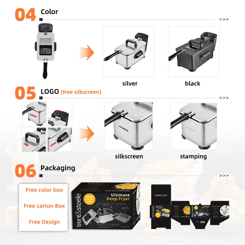 Commercial electric 2000W 3L with timer portable stainless steel electric oil deep fat fryers for fried chicken home chips