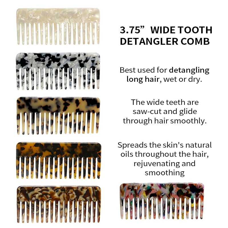 Large Size Cellulose Acetate Hair Comb Wide Tooth Korean Comb Custom Logo Anti-Static Acetate Hair Comb