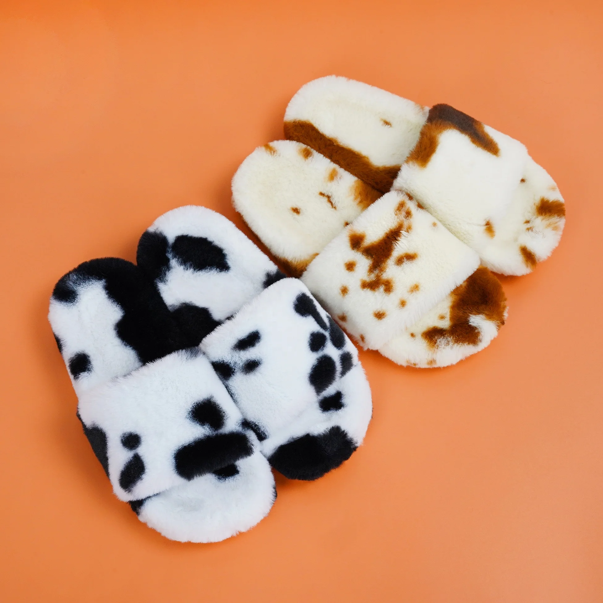 winter women plush slippers cute milk printed furry home ladies footwear warm fashion women flat fluffy slippers