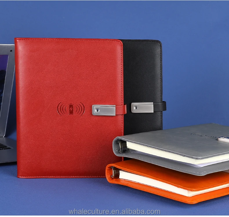 Wholesale   Leather Notebook Diary Notepad Factory  Custom pu leather power bank notebook for christmas gift box