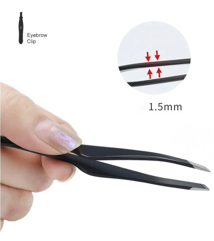 Beauty Makeup Tools Custom Logo Stainless Steel Slant Eyebrow Clip Eyelash Eyebrow Tweezers Set