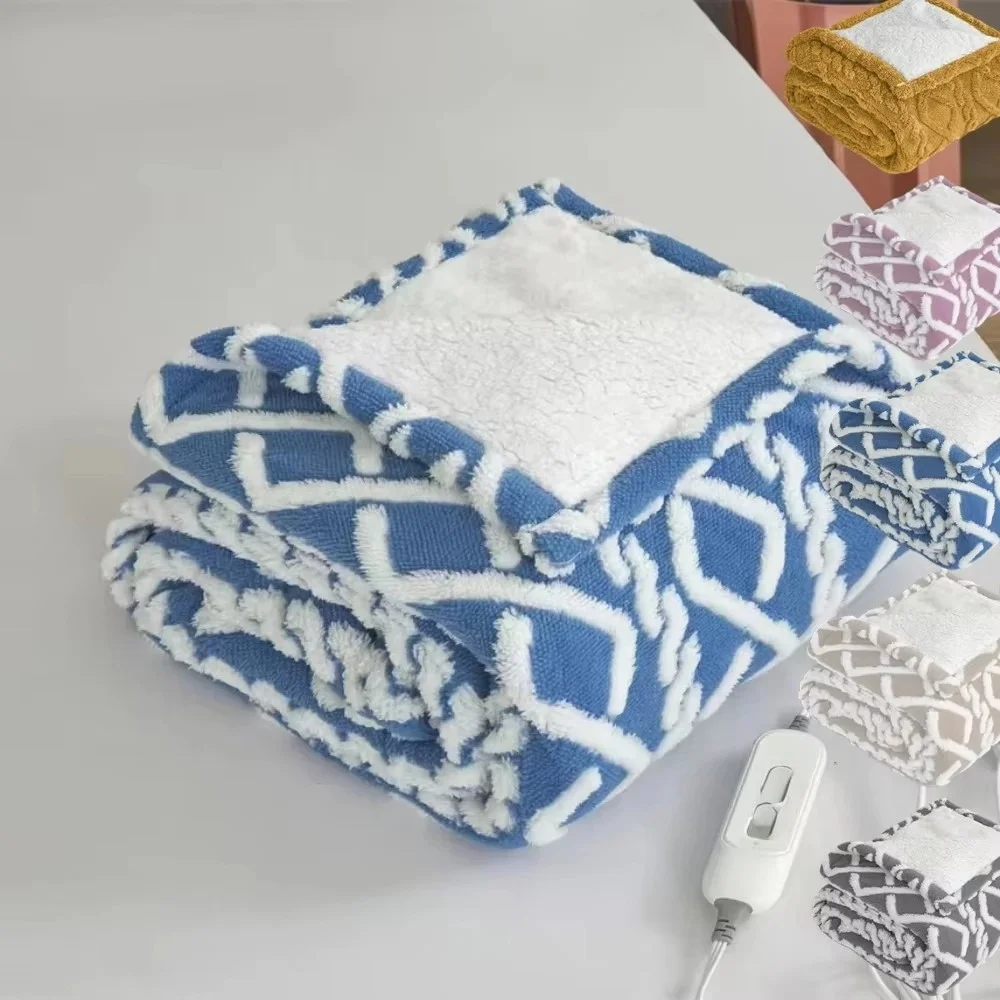 Home textile FLANNEL BED auto warm fluffy custom single lattice heated up BULK electric blanket throw for winter bed