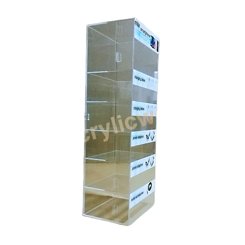 Customized transparent acrylic cell phone accessories display stand with LED light