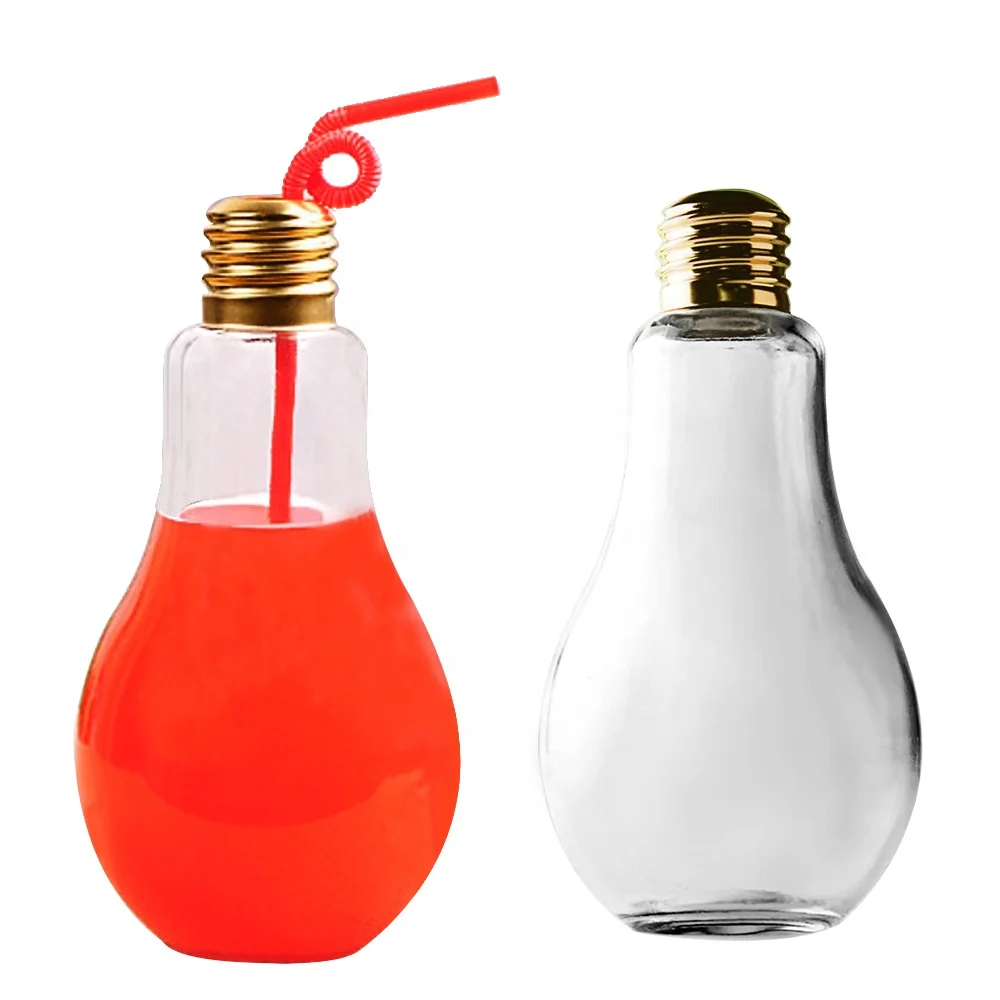 
Unique Cute Light Bulb Shape Clear Glass Bottles For Beverages Milk Juice 8oz 10oz 16oz 