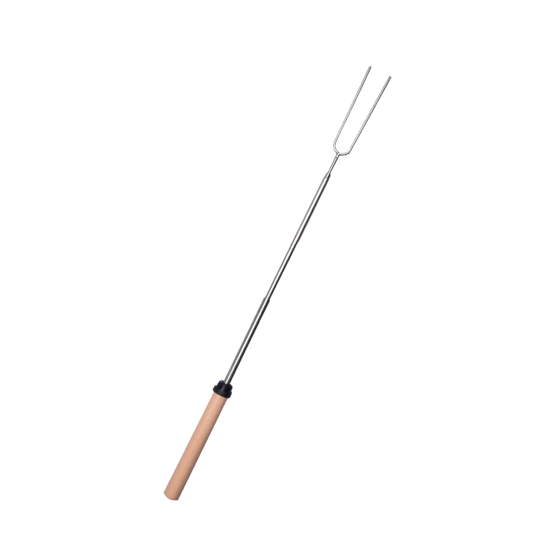 Professional Factory Telescopic BBQ Fork Marshmallow Roasting Sticks Barbecue Forks with Wooden Handle 11inch-33inch