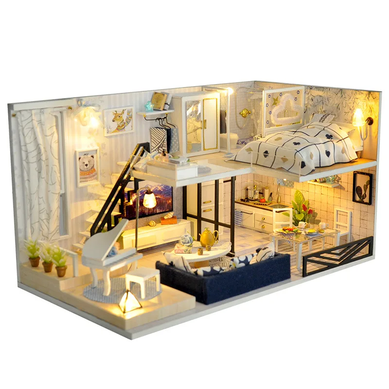 Fashion 3D DIY Wooden Doll House Miniature Dollhouse Model Toys Handmade MINI House Model
