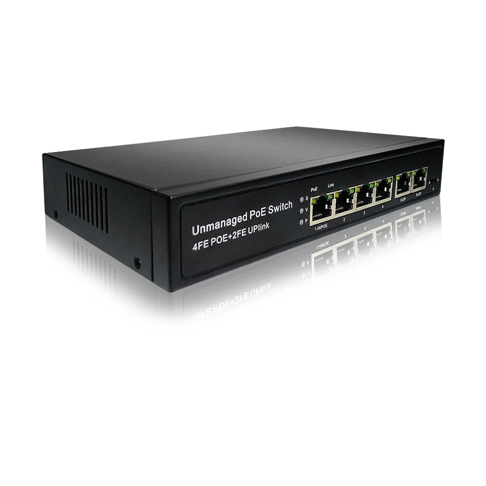  4 порта PoE + с 2 портами 100 Мбит/с Ethernet uplink 60 Вт 78 plug & play безвентиляторный настольный коммутатор