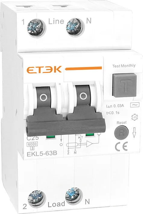 ETEK EKL5-63 6KA 3P+N 25A 100mA Type AC RCBO Residual Current Breaker with Overcurrent Protection with CE Approval