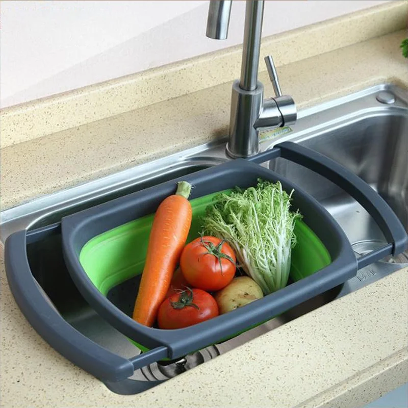 Folding retractable folding drain basket household fruit and vegetable kitchen vegetable washing drain basket