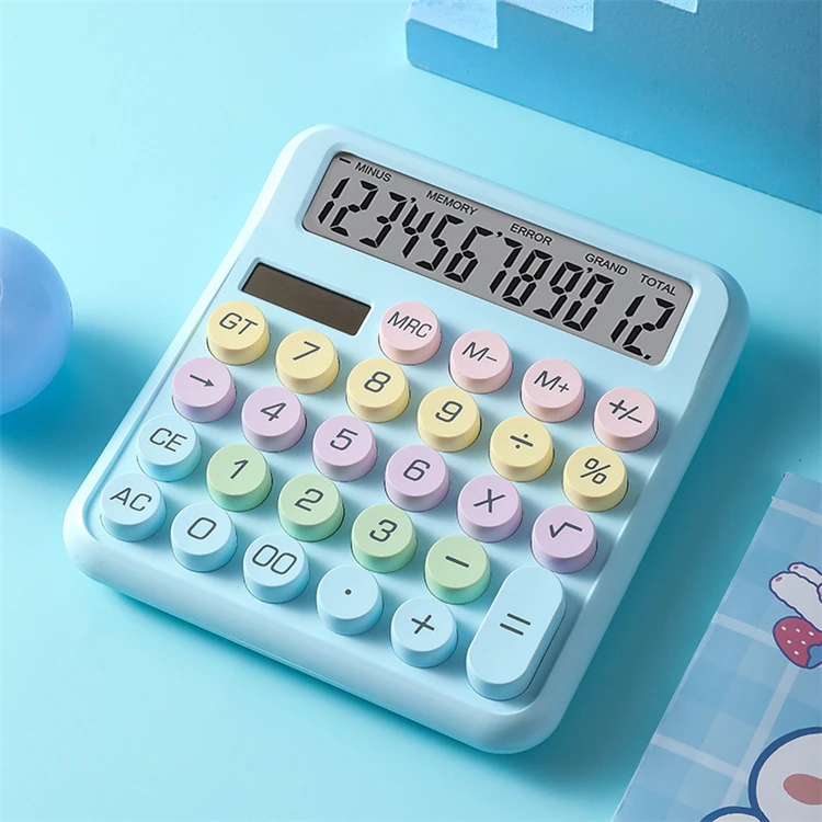 Colorful Macaroon color 12 Digits Large LCD Display Small Desktop Calculator Battery and Solar Dual Power