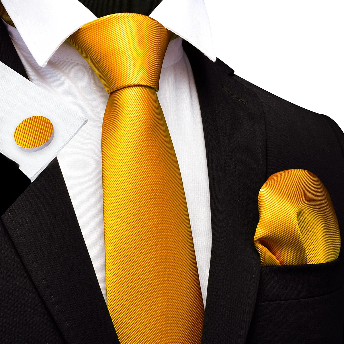 Mens Solid Color Tie and Pocket Square Cufflinks Set Woven Silk Plain Jacquard Necktie Handkerchief for Men Wedding Party Formal