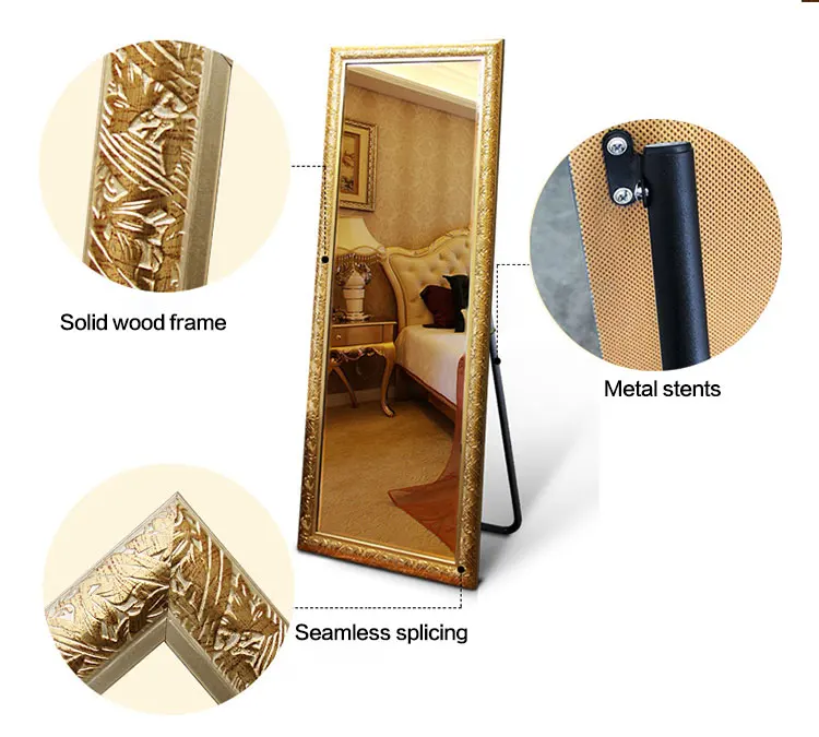 Antique style decoration floor standing bedroom mirror framed full length dressing mirror