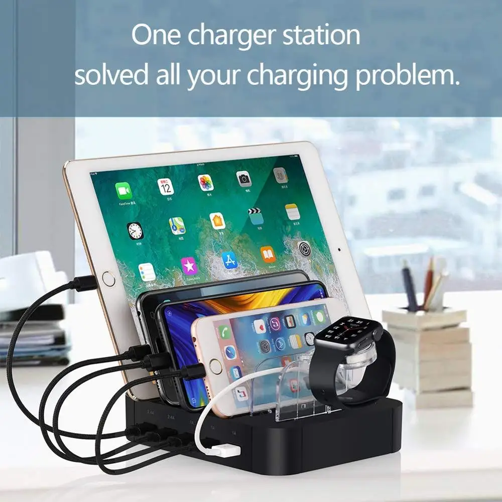 Charging Station 5 Port Cell Phone USB Hub Charger Dock Station Organizer Quick Charge Multi Port Phones Electronic Device