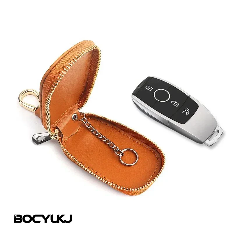 Leather Car Key Case Universal Keychain With Metal Logo For BMW Mercedes Audi VW MINI AMG TRD M Key Cover Protector Accessories