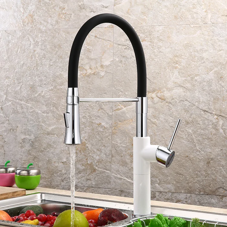 Hot Sale Pull down Kitchen Sink Faucet Brass Body Silicon Desk Mounted Spray Taps Single Handle Pull Out Spray Kitchen Faucet