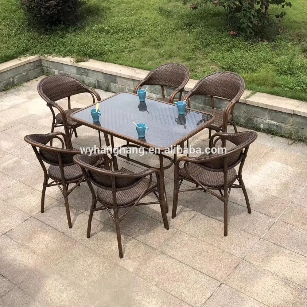 Bistro Outdoor Dining  Cafe Garden Use  For Balcony French style  aluminum stackabe wicker rattan Bamboo looking  Chair