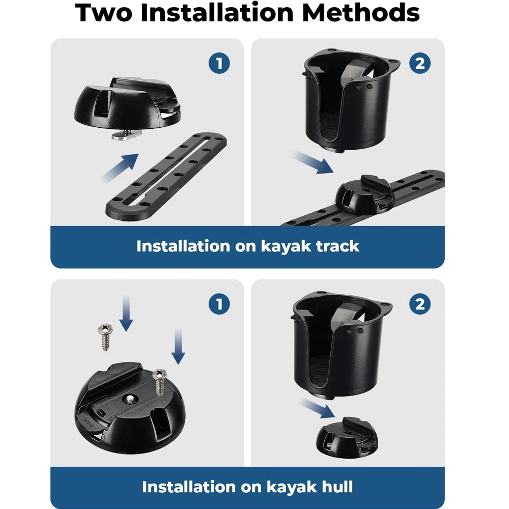 Kayak Cup Holder Drink Holder with Anti-Slip Clips Kayak Bottle Holder with Track Mount Install Fishing Tools Kayak Access