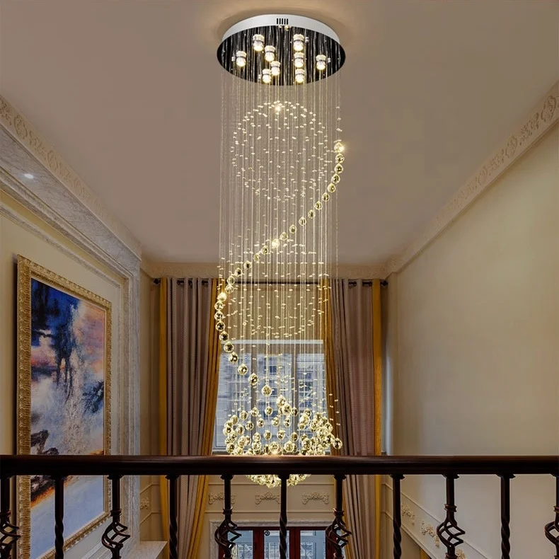 L4u Modern K9 Prism Faceted Crystal Chandeliers Spiral Stairs LED Pendant Ceiling Lamps Lighting for Staircase Hotel Mall